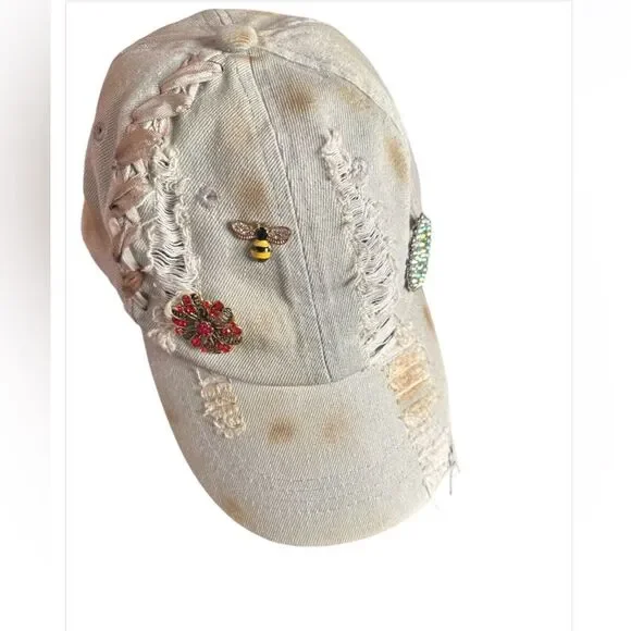 "Fancy" Distressed Baseball Cap, Handmade by A Rare Bird - Picture 2 of 2
